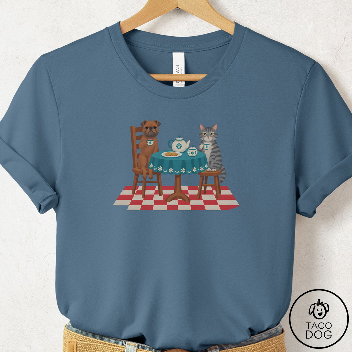 Brussels Griffon Tea With The Enemy T-Shirt Steel Blue Taco-Dog