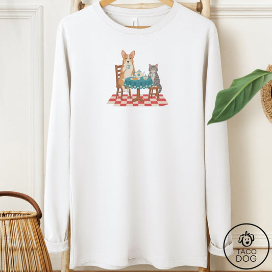 Corgi Tea With The Enemy Long Sleeve Tee White Taco-Dog