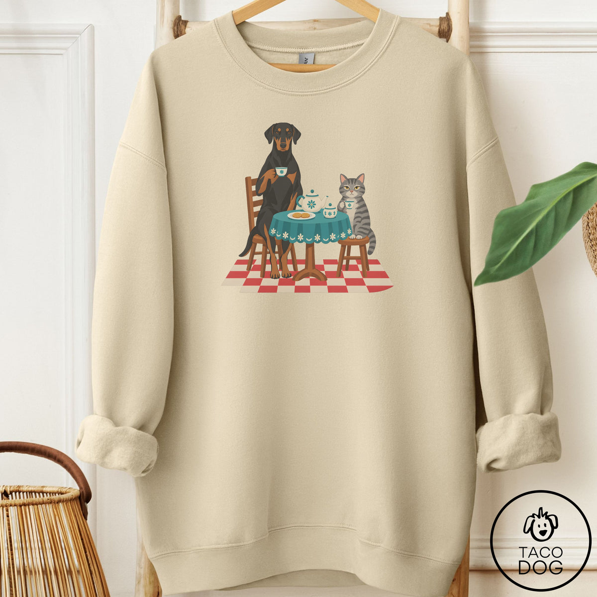 Doberman Tea With The Enemy Sweatshirt Sand Taco-Dog