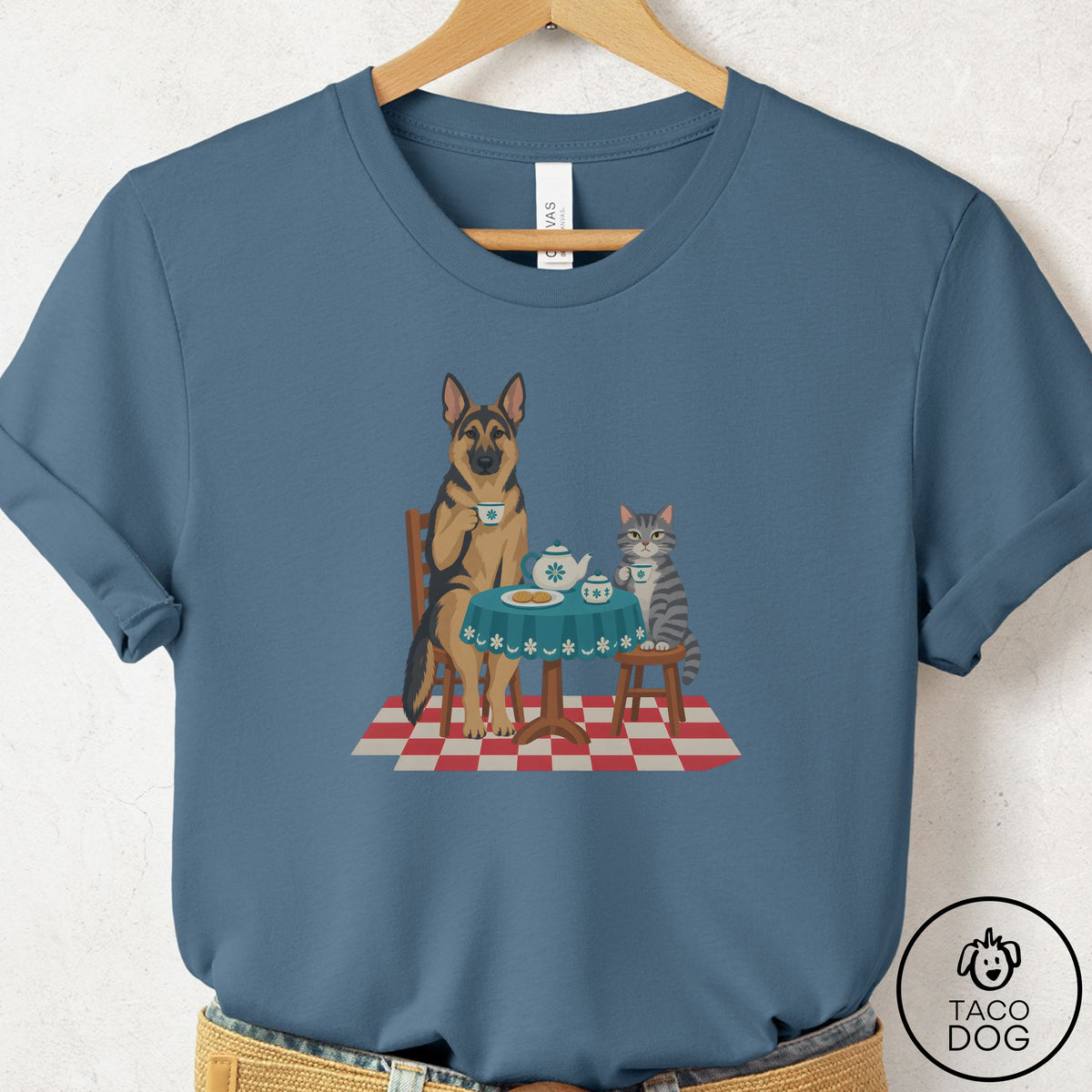 German Shepherd Tea With The Enemy T-Shirt Steel Blue Taco-Dog