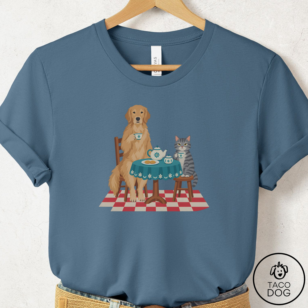 Golden Retriever Tea With The Enemy T-Shirt Steel Blue Taco-Dog