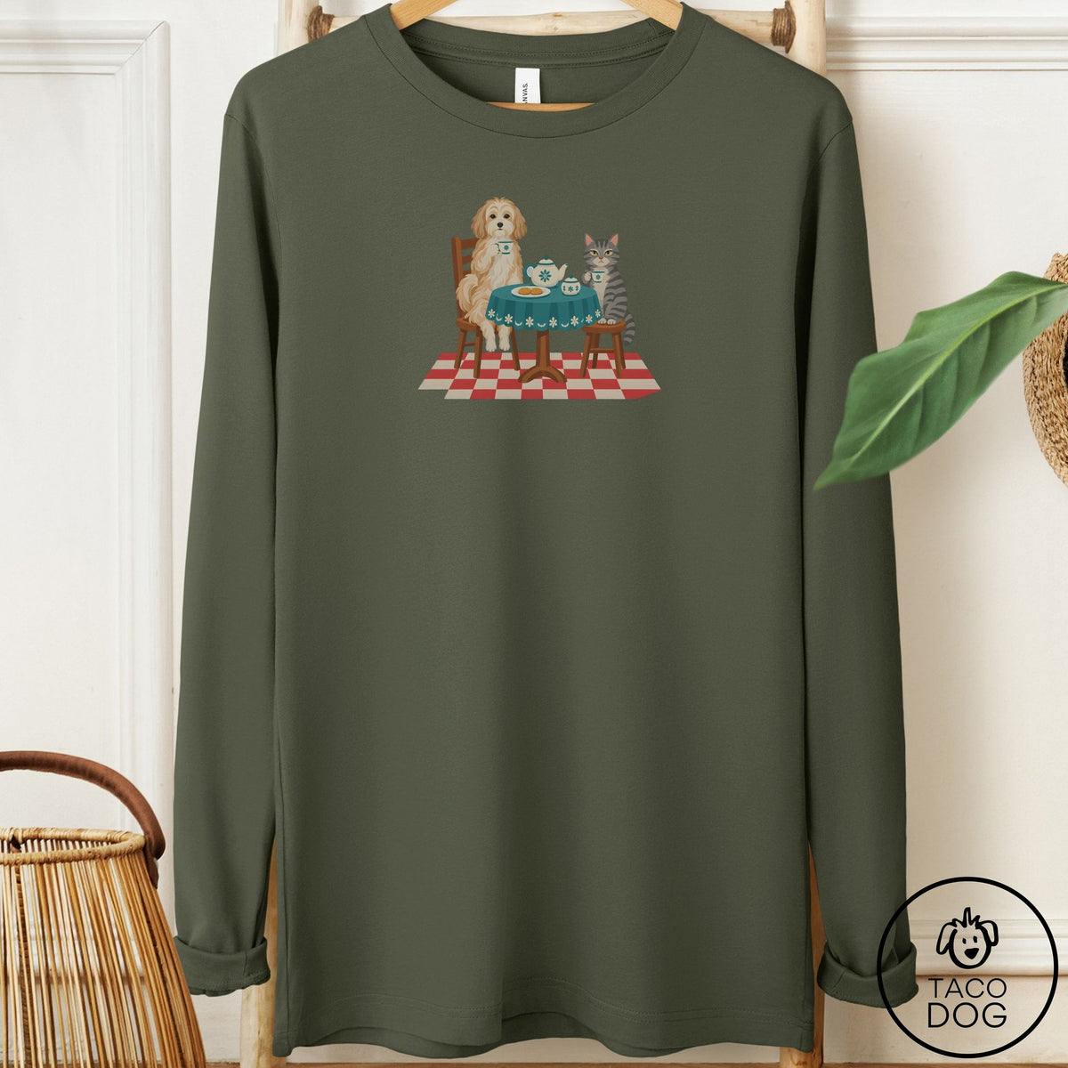 Havanese Tea With The Enemy Long Sleeve Tee Military Green Taco-Dog