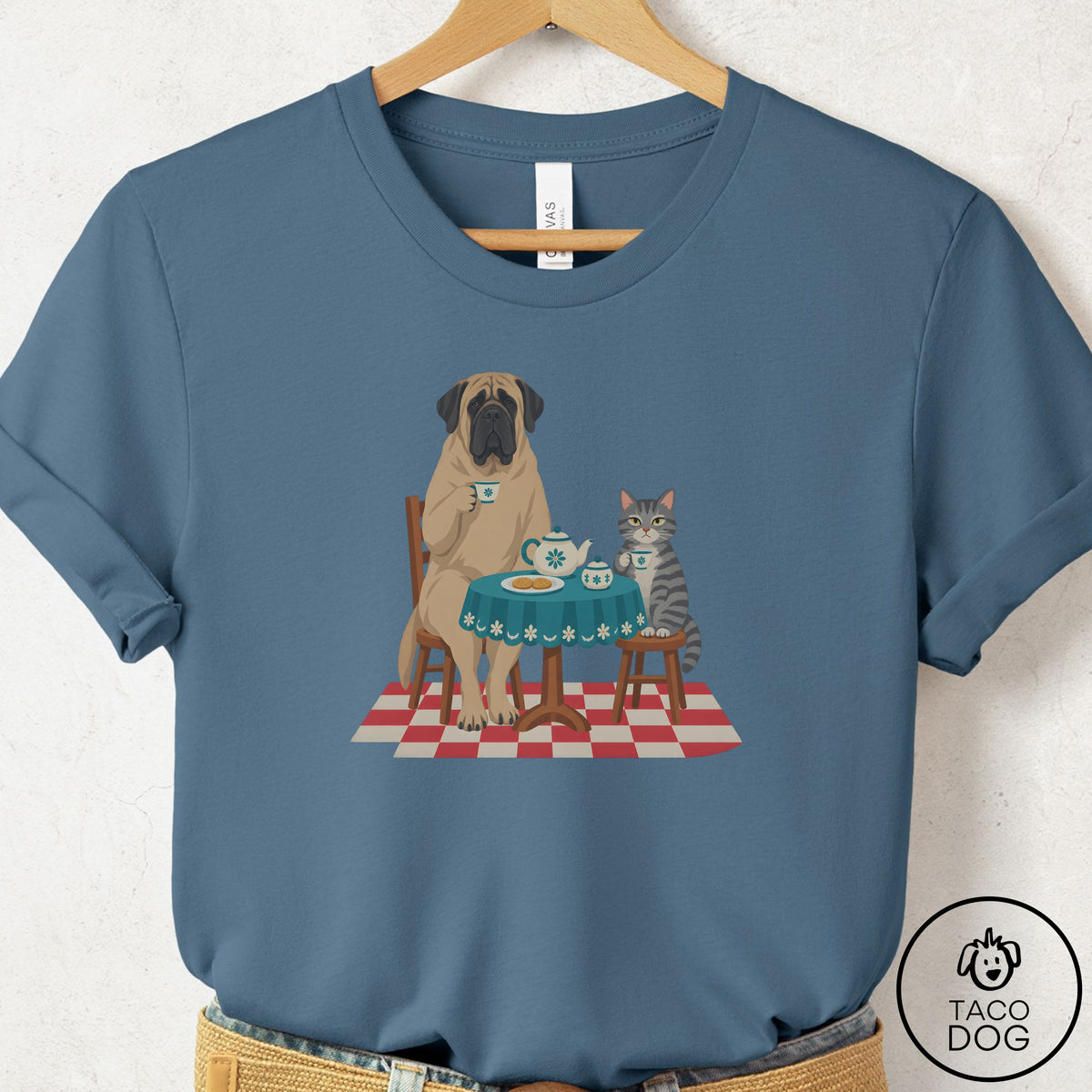Mastiff Tea With The Enemy T-Shirt Steel Blue Taco-Dog