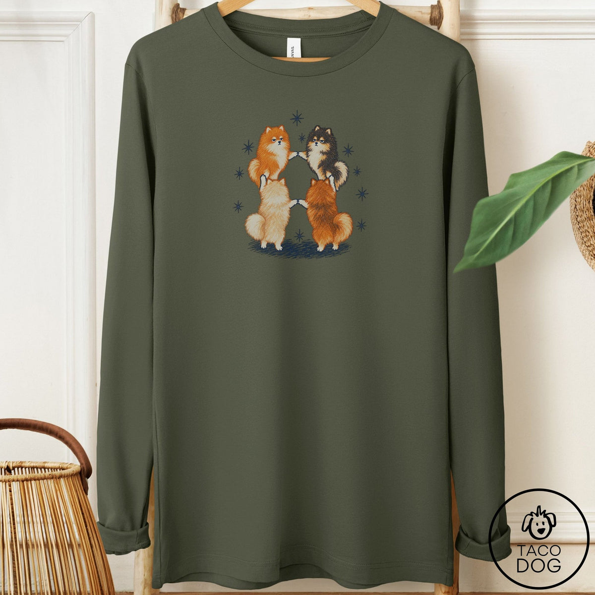 Pomeranian The Ritual Long Sleeve Tee Military Green Taco-Dog