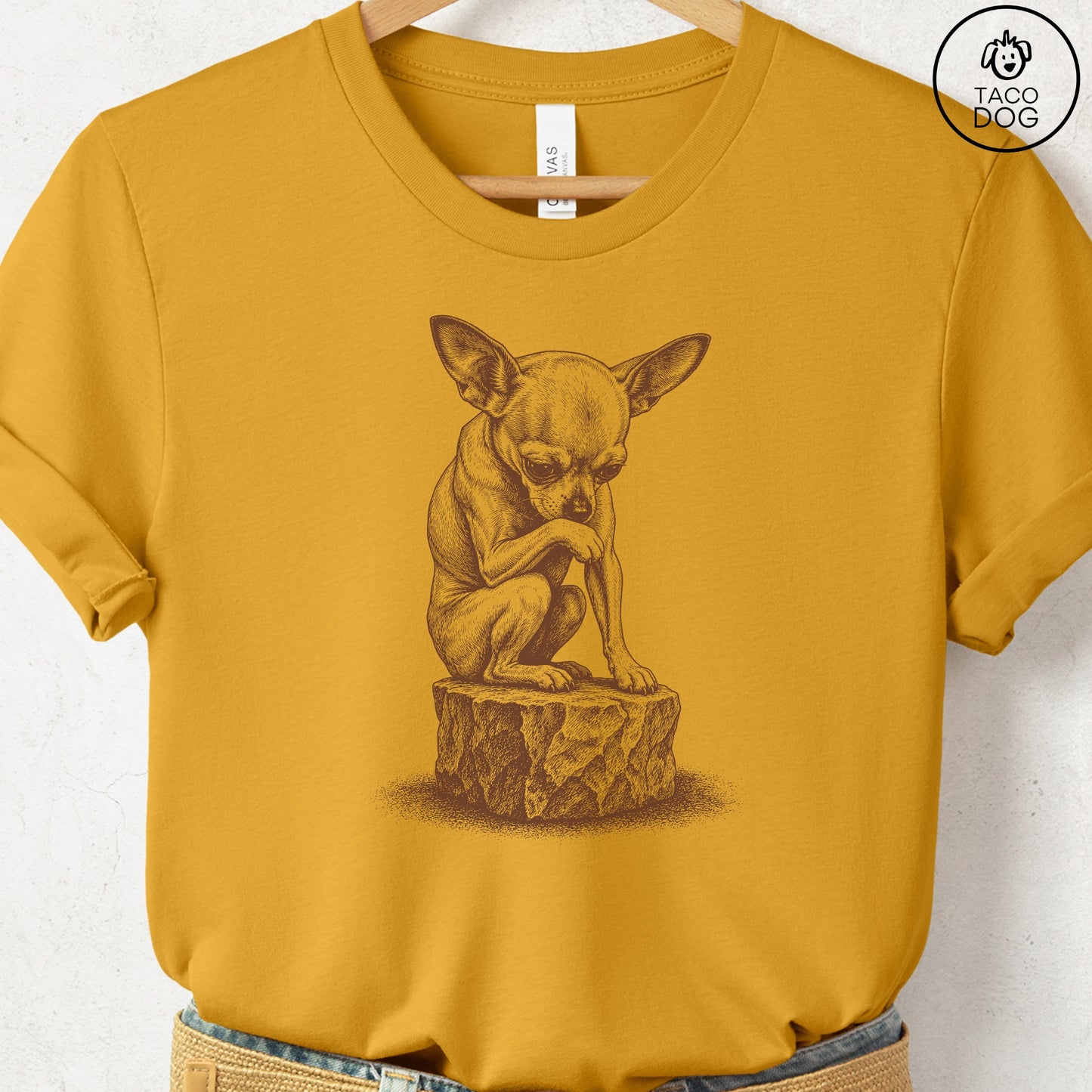 Chihuahua Thinker T-Shirt Mustard S Taco-Dog