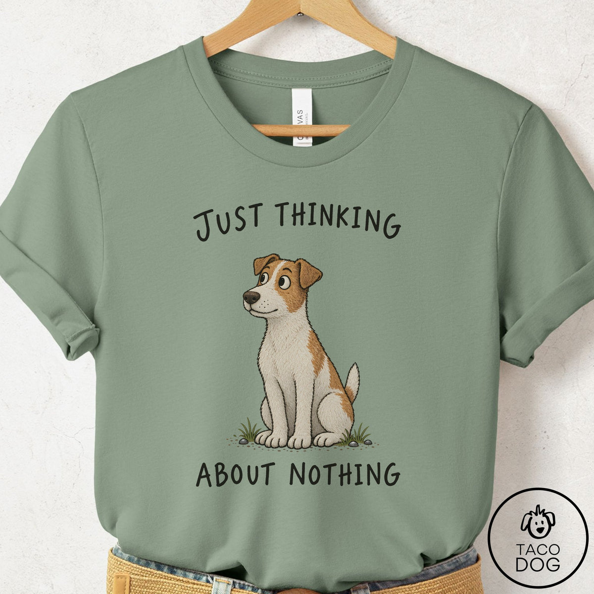 Jack Russell Thinking About Nothing T-Shirt Sage Taco-Dog