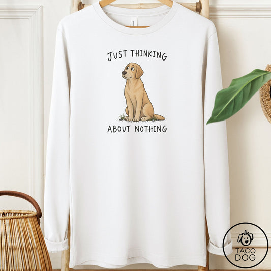 Labrador Retriever Thinking About Nothing Long Sleeve Tee White Taco-Dog