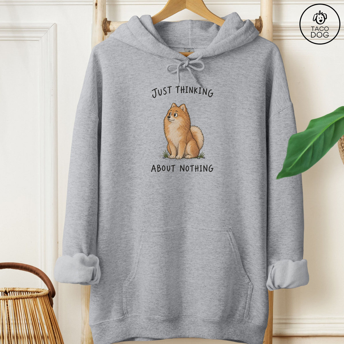 Pomeranian Thinking About Nothing Hoodie Graphite Heather Taco-Dog