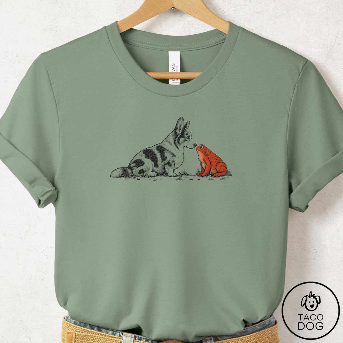 Cardigan Welsh Corgi Toad Watch T-Shirt Sage Taco-Dog