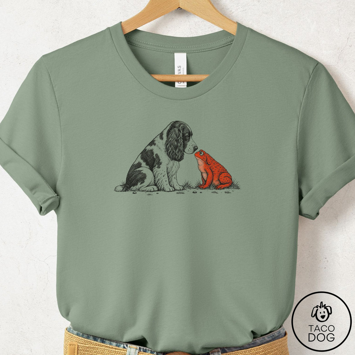 Springer Spaniel Toad Watch T-Shirt Sage Taco-Dog