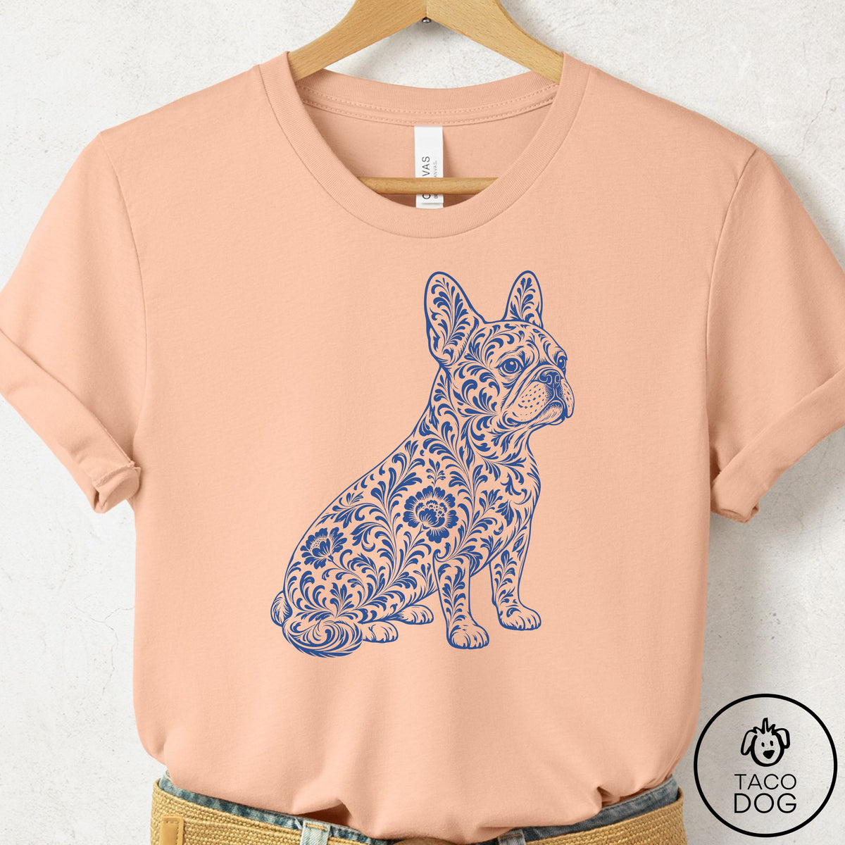 French Bulldog Frenchie Toile T-Shirt Peach Taco-Dog