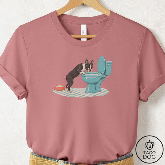Boston Terrier Toilet T-Shirt Mauve Taco-Dog