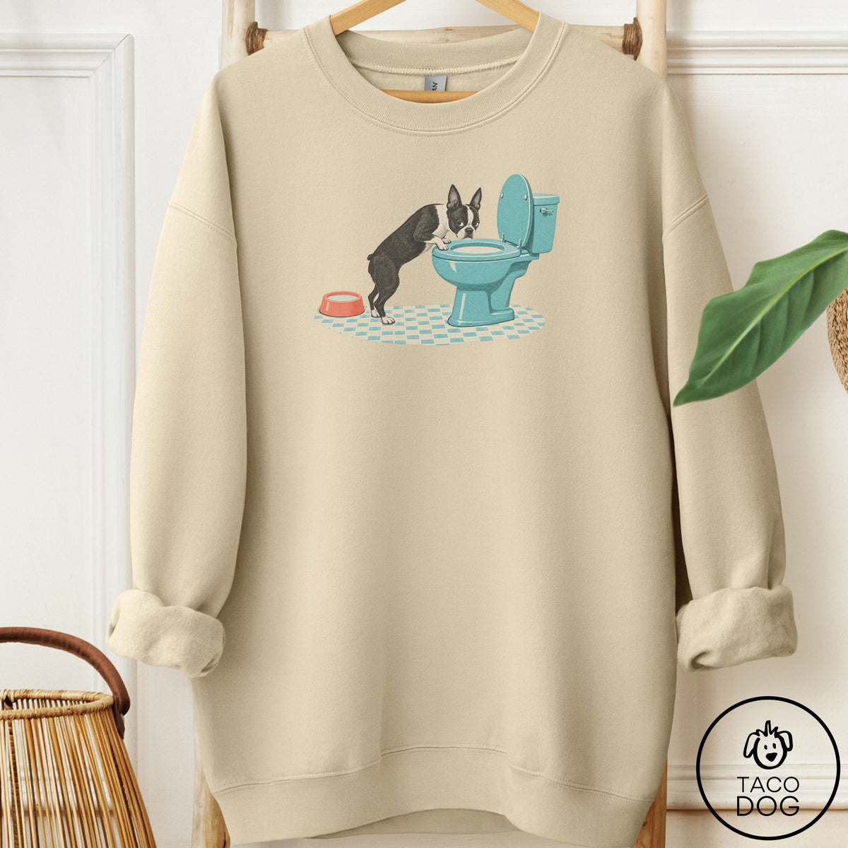 Boston Terrier Toilet Sweatshirt Sand Taco-Dog