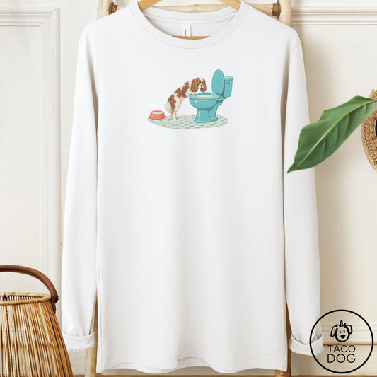 Cavalier King Charles Spaniel Toilet Long Sleeve Tee White Taco-Dog