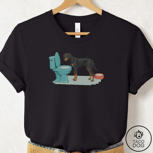 Doberman Toilet T-Shirt Black Taco-Dog