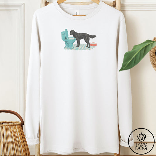 Flat-Coated Retriever Toilet Long Sleeve Tee White Taco-Dog