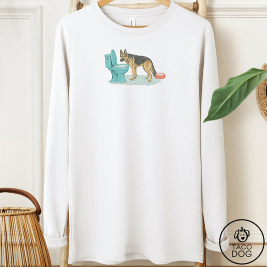 German Shepherd Toilet Long Sleeve Tee White Taco-Dog