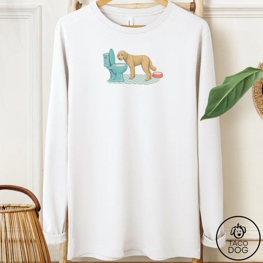 Doodle Toilet Long Sleeve Tee White Taco-Dog