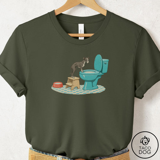 Italian Greyhound Whippet Toilet T-Shirt Military Green Taco-Dog