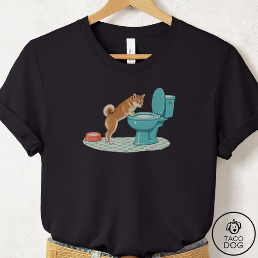 Shiba Inu Toilet T-Shirt Black Taco-Dog