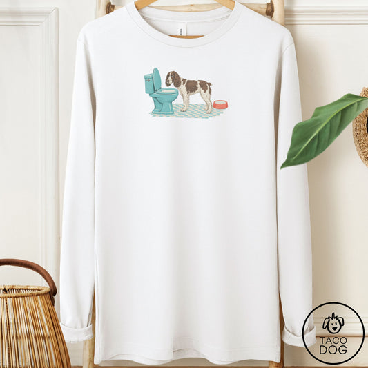 Springer Spaniel Toilet Long Sleeve Tee White Taco-Dog
