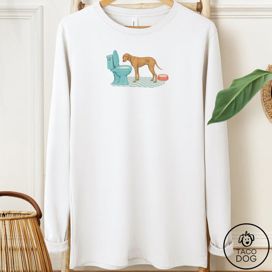 Vizsla Toilet Long Sleeve Tee White Taco-Dog