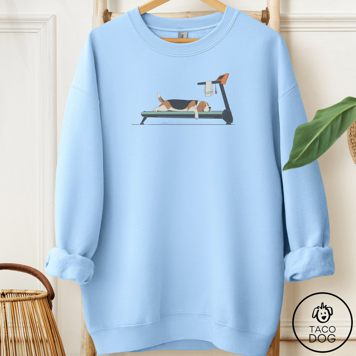 Beagle Treadmill Sweatshirt Light Blue Taco-Dog