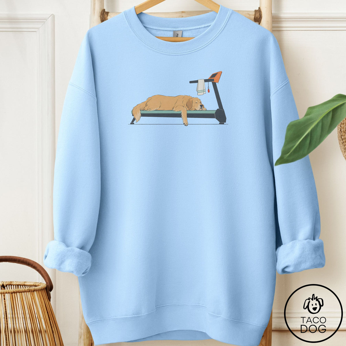 Golden Retriever Treadmill Sweatshirt Light Blue Taco-Dog