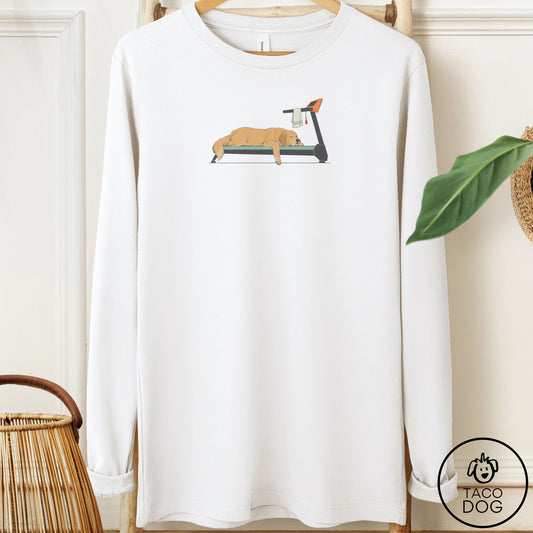 Golden Retriever Treadmill Long Sleeve Tee White Taco-Dog