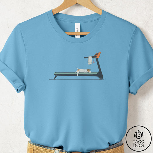 Jack Russell Treadmill T-Shirt Ocean Blue Taco-Dog