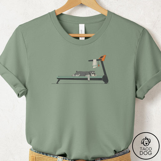 Schnauzer Treadmill T-Shirt Sage Taco-Dog
