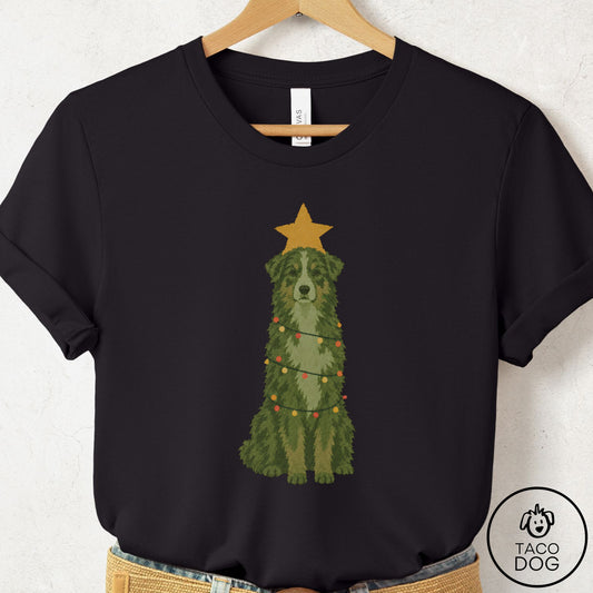 Australian Shepherd Christmas Tree T-Shirt Black Taco-Dog