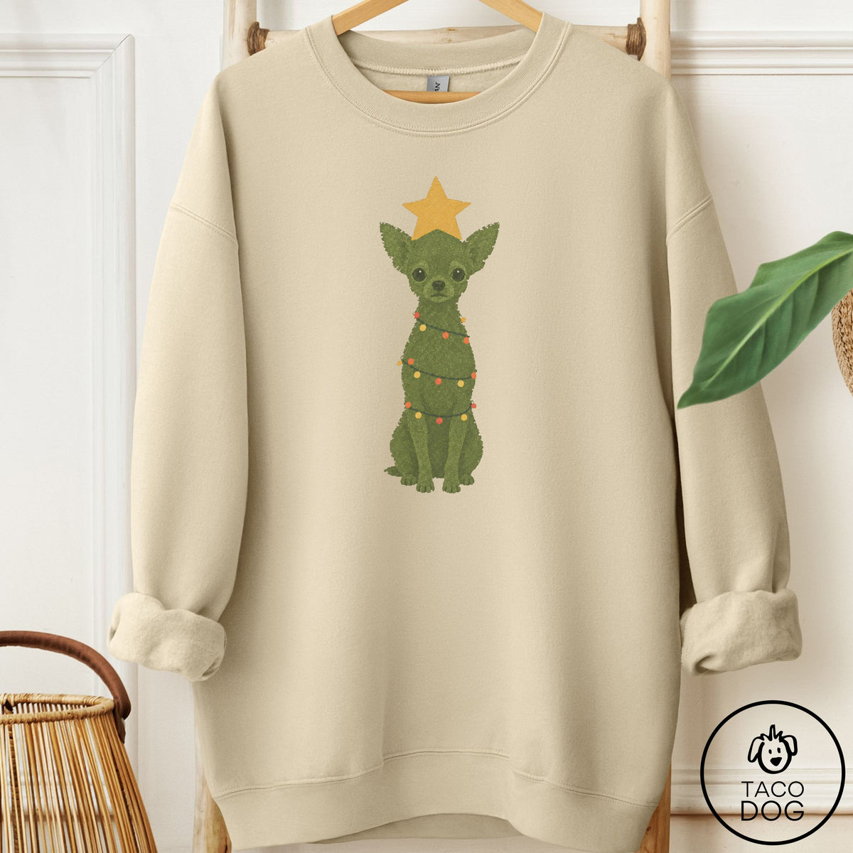 Chihuahua Christmas Tree Sweatshirt Sand Taco-Dog