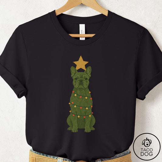 French Bulldog Frenchie Christmas Tree T-Shirt Black Taco-Dog