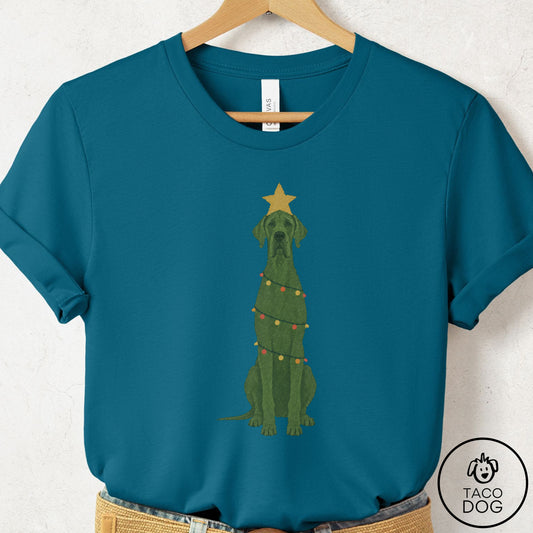 Great Dane Christmas Tree T-Shirt Deep Teal Taco-Dog
