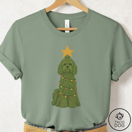 Maltese Christmas Tree T-Shirt Sage Taco-Dog