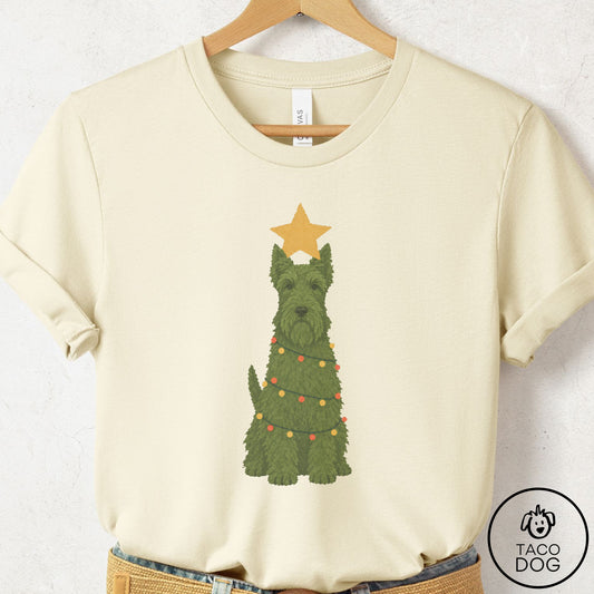 Scottie Christmas Tree T-Shirt Natural Taco-Dog