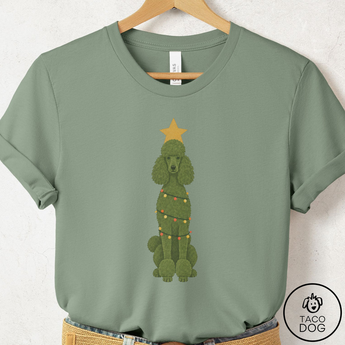 Poodle Christmas Tree T-Shirt Sage Taco-Dog