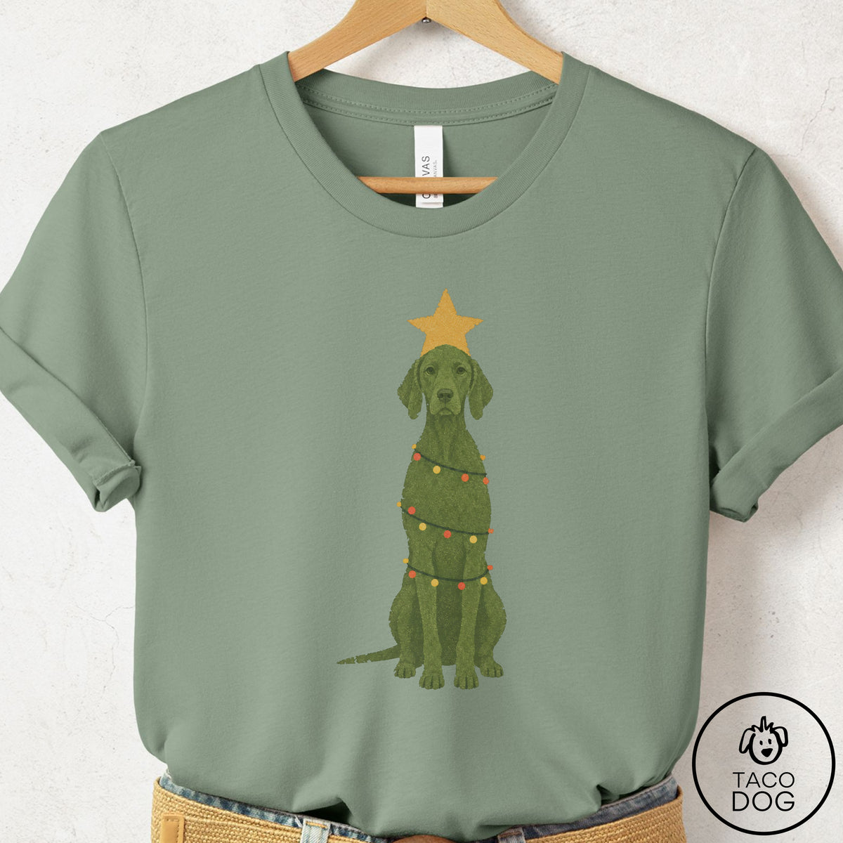 Vizsla Christmas Tree T-Shirt Sage Taco-Dog