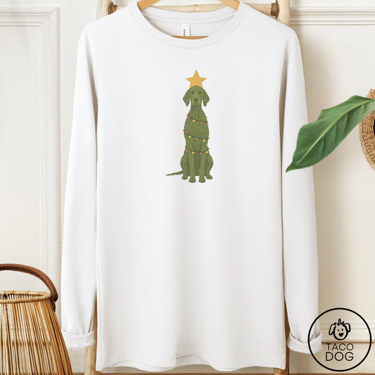 Vizsla Christmas Tree Long Sleeve Tee White Taco-Dog