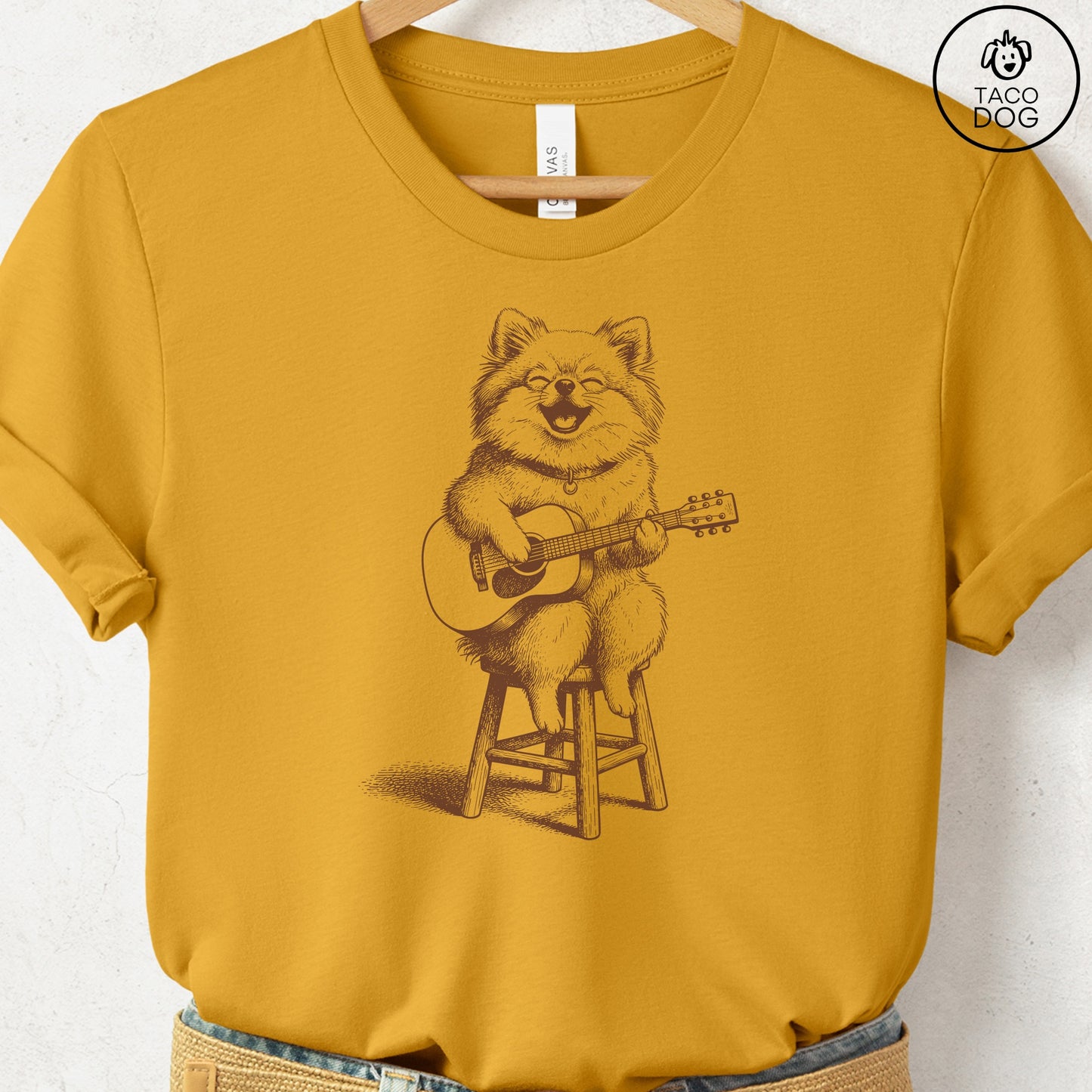Pomeranian Unplugged T-Shirt Mustard S Taco-Dog