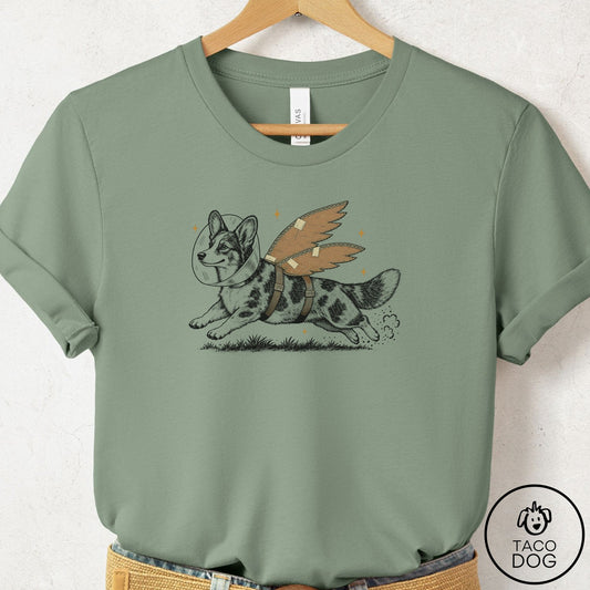 Cardigan Welsh Corgi Vet Wings T-Shirt Sage Taco-Dog