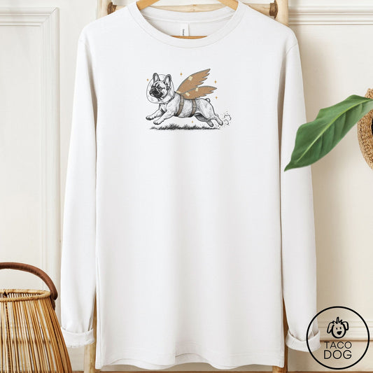 French Bulldog Frenchie Vet Wings Long Sleeve Tee White Taco-Dog