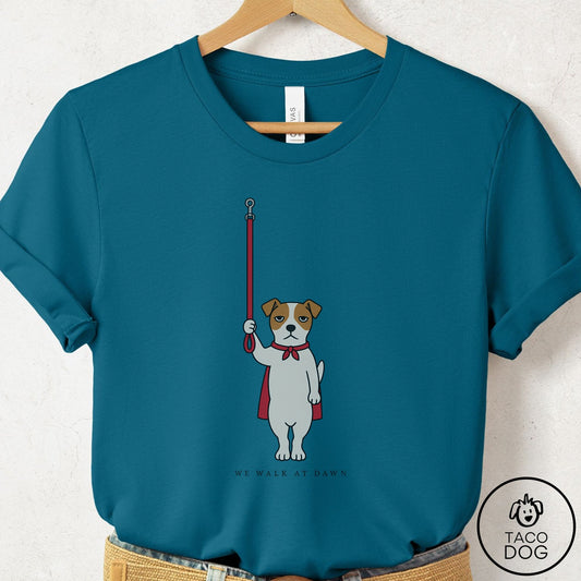 Jack Russell We Walk At Dawn T-Shirt Deep Teal Taco-Dog