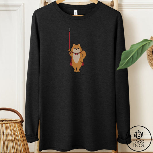 Pomeranian We Walk At Dawn Long Sleeve Tee Black Heather Taco-Dog