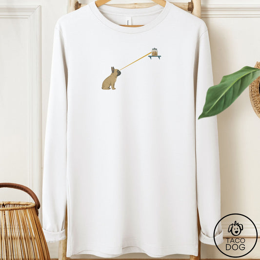 French Bulldog Frenchie Willpower Long Sleeve Tee White Taco-Dog
