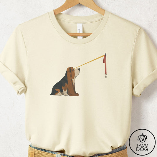 Basset Hound Willpower Leash T-Shirt Natural Taco-Dog