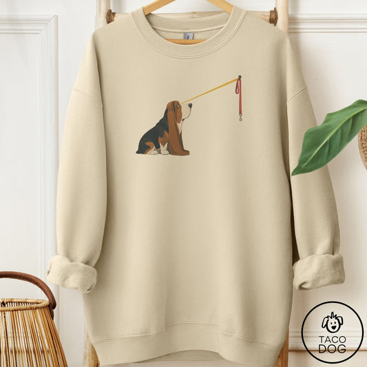 Basset Hound Willpower Leash Sweatshirt Sand Taco-Dog