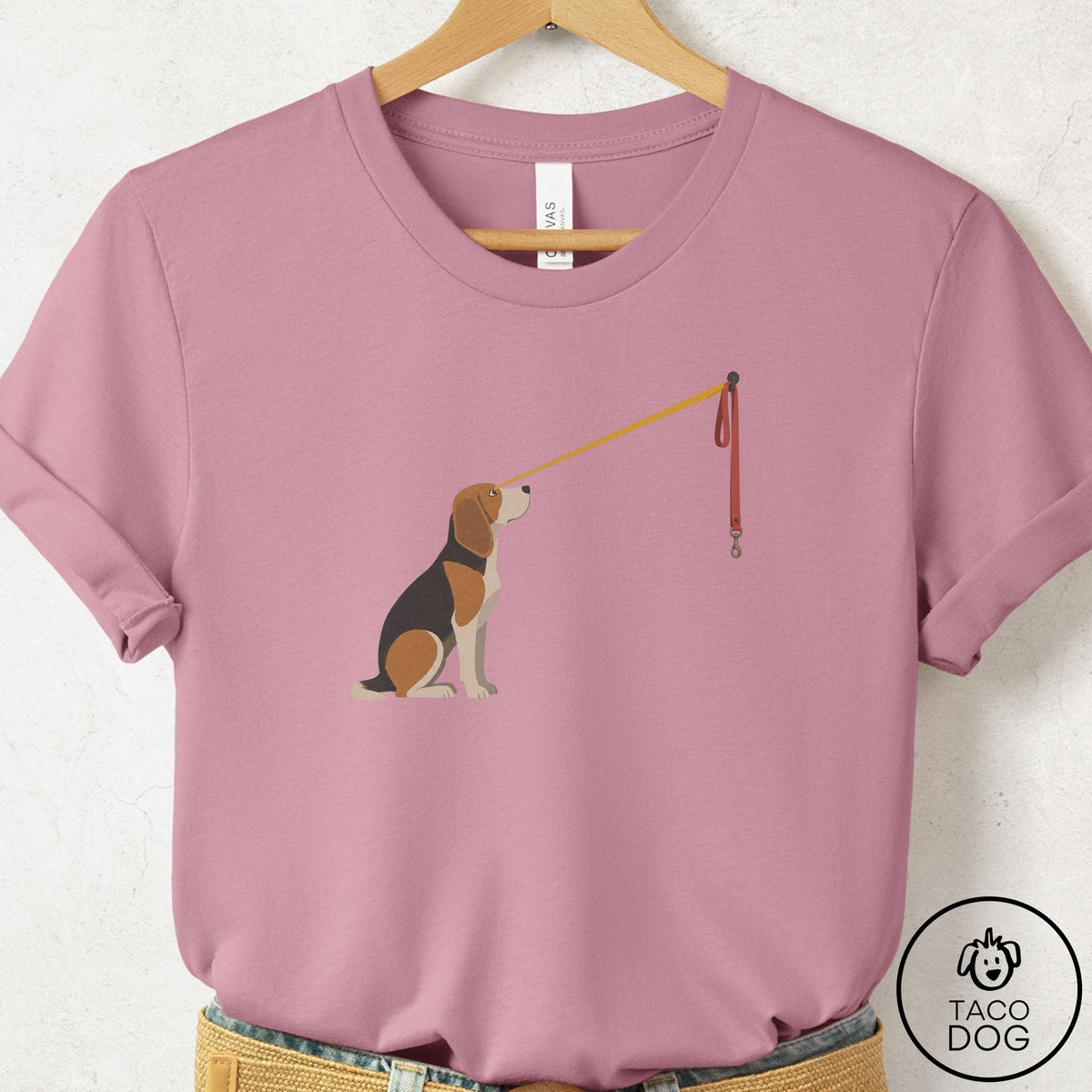 Beagle Willpower Leash T-Shirt Orchid Taco-Dog