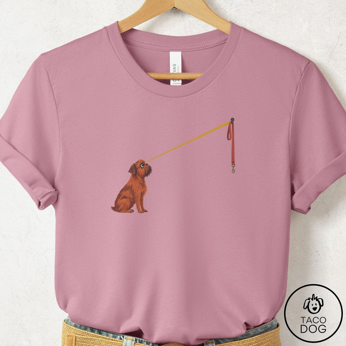 Brussels Griffon Willpower Leash T-Shirt Orchid Taco-Dog